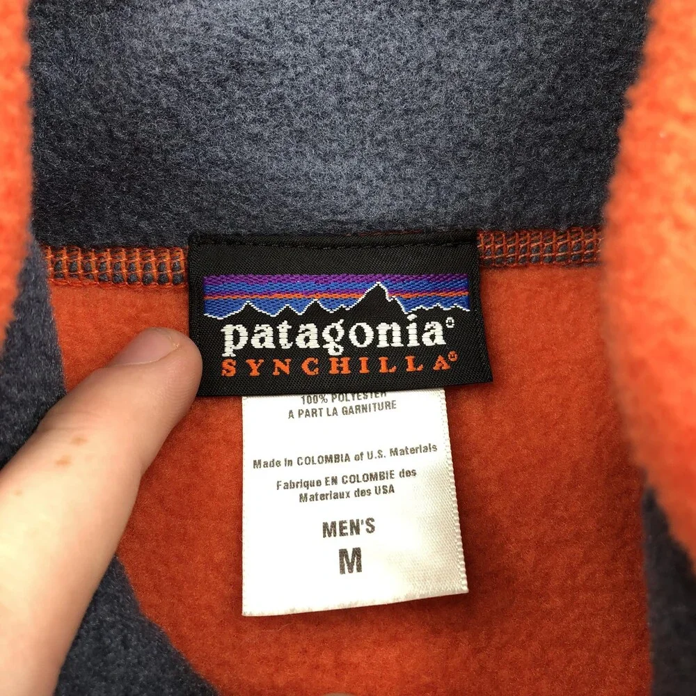 Patagonia Vest Mens Medium Orange Synchilla Fleece Full Zip Pockets Outdoor